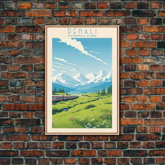 Denali National Park Alaska Travel Art, National Park Print, Minimalist Travel Art, Midcentury Modern Style Landscape Painting