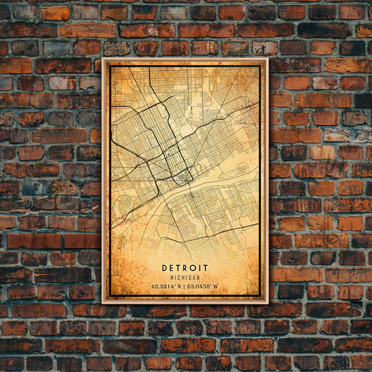 Detroit City Vintage Map Print, Custom Map, Custom Map Art, Custom City Road Map Poste, Vintage Gift, Custom Wall Art, Custom Office Decor