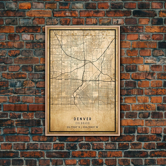Denver map print poster canvas, Colorado map print poster canvas, Denver city map print poster canvas, framed road map art, office decor