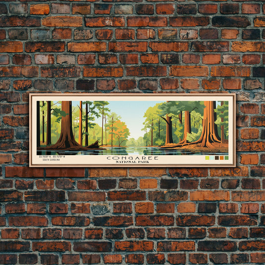Congaree National Park Panoramic Travel Art, National Park Print, Minimalist Travel Art, Subdued Watercolor Painting Panoramic