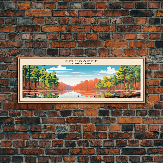 Congaree National Park Panoramic Travel Art, National Park Print, Minimalist Travel Art, Subdued Watercolor Painting Panoramic