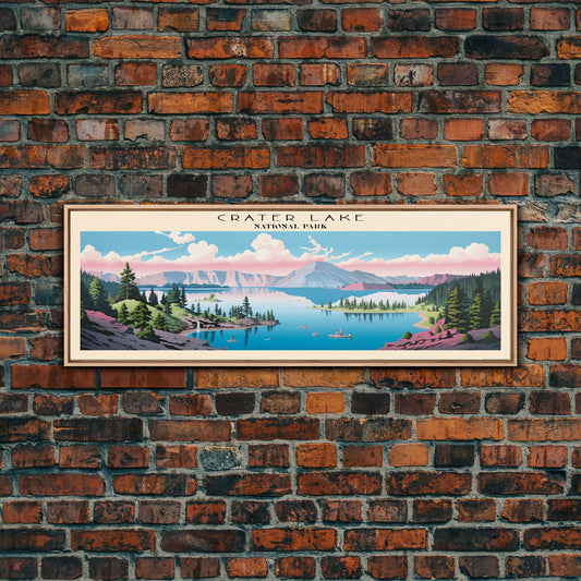 Crater Lake National Park Panoramic Oregon Travel Art, National Park Print, Minimalist Travel Art, Subdued Watercolor Painting Panoramic
