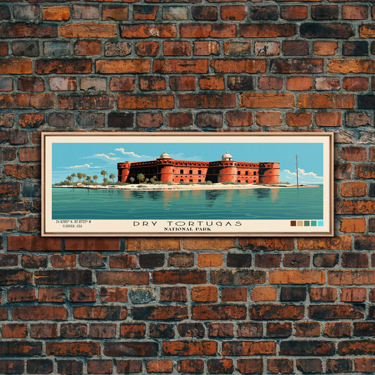 Dry Tortugas National Park Panoramic Florida Travel Art, National Park Print, Minimalist Travel Art, Subdued Watercolor Painting Panoramic