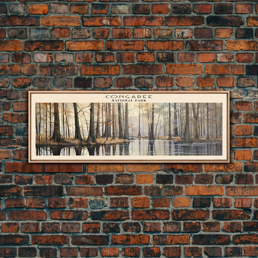 Congaree National Park Panoramic Travel Art, National Park Print, Minimalist Travel Art, Subdued Watercolor Painting Panoramic