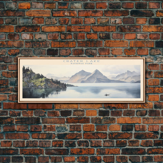 Crater Lake National Park Panoramic Oregon Travel Art, National Park Print, Minimalist Travel Art, Subdued Watercolor Painting Panoramic