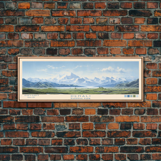 Denali National Park Panoramic Alaska Travel Art, National Park Print, Minimalist Travel Art, Subdued Watercolor Painting Panoramic