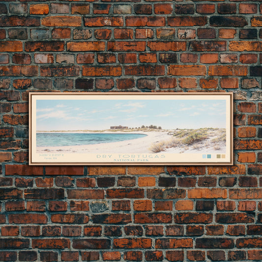 Dry Tortugas National Park Panoramic Florida Travel Art, National Park Print, Minimalist Travel Art, Subdued Watercolor Painting Panoramic