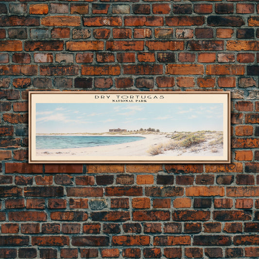 Dry Tortugas  National Park Panoramic Florida Travel Art, National Park Print, Minimalist Travel Art, Subdued Watercolor Painting Panoramic