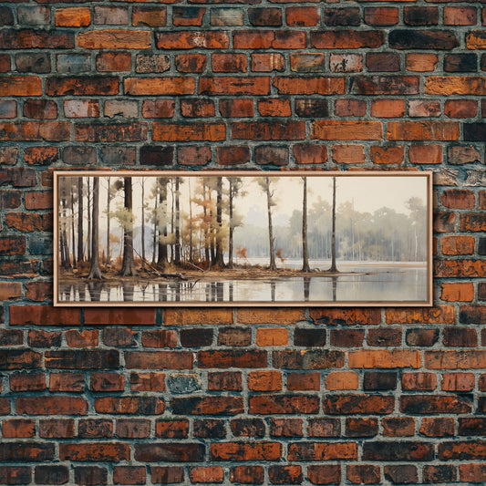 Congaree National Park, Canvas Wall Art, National Park Poster, Extra Large Horizontal Print, Panoramic Watercolor Minimalist Landscape Art