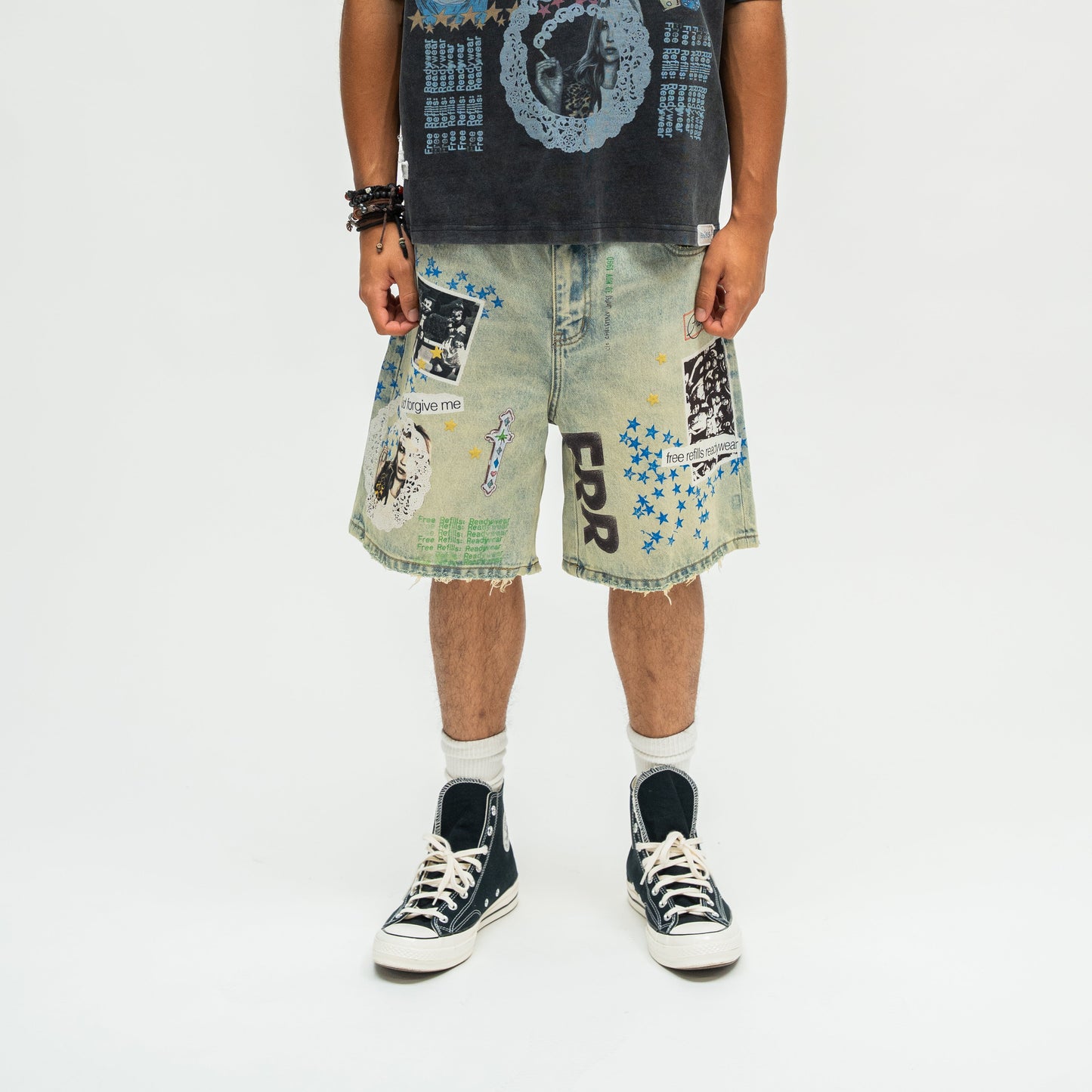 Collage Denim Jorts - Blue
