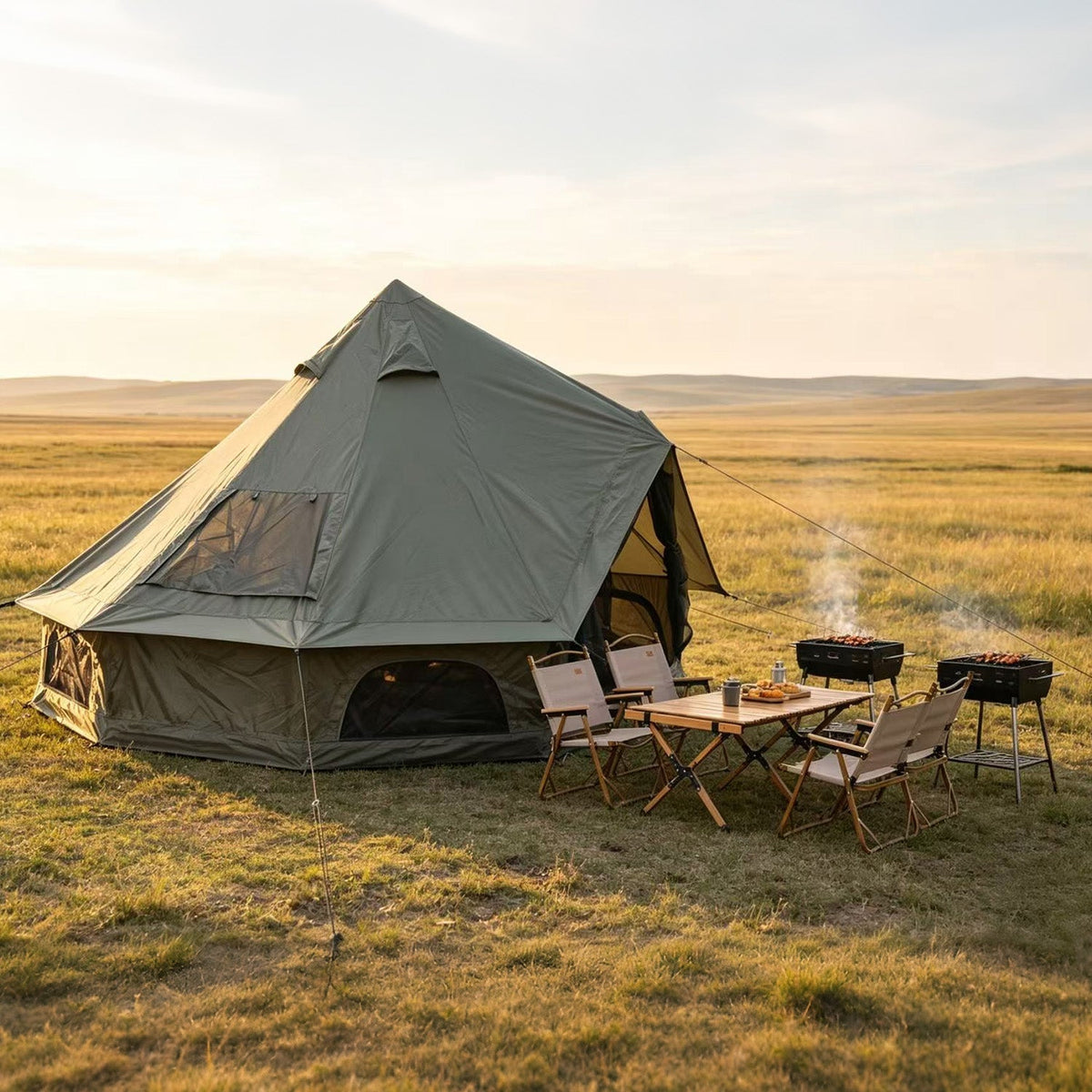Oxford Bell Tent 13.1FT with Stove Jack for Family Camping