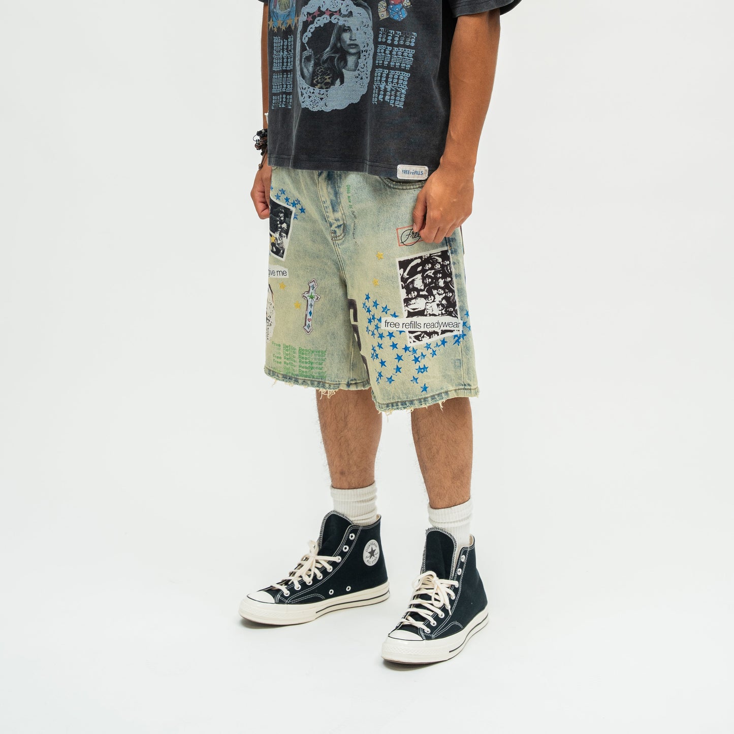 Collage Denim Jorts - Blue