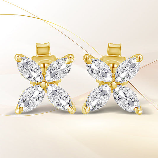 14K White Gold 1/2 Cttw Marquise Diamond 8 Stone Floral Leaf Stud Earrings (H-I Color, SI1-SI2 Clarity)