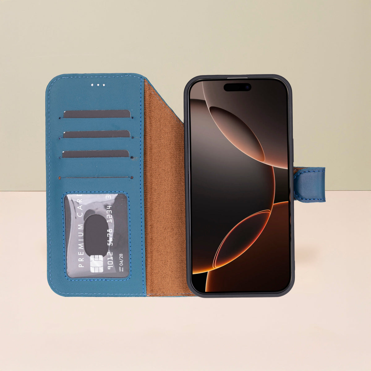 Leather iPhone 17 Pro Wallet Case – Blue - Austin