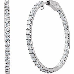 Sterling Silver Imitation White Cubic Zirconia Inside-Outside 41.5 mm Hinged Hoop Earrings