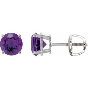 Sterling Silver 7 mm Natural Amethyst Earrings
