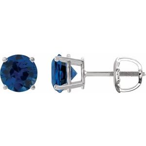 Sterling Silver 7 mm Lab-Grown Blue Sapphire Earrings