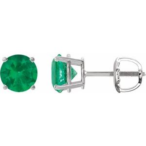 Sterling Silver 7 mm Lab-Grown Emerald Earrings