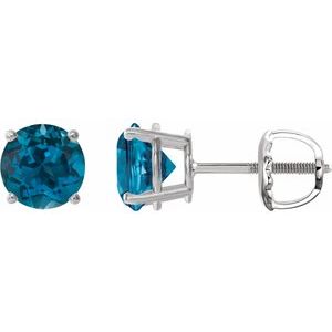 Sterling Silver 7 mm Natural London Blue Topaz Earrings