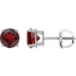 Sterling Silver 8 mm Natural Mozambique Garnet Earrings