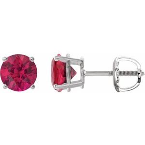 Sterling Silver 7 mm Lab-Grown Ruby Earrings