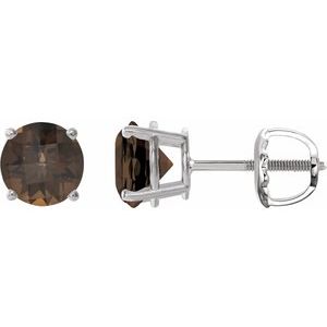 Sterling Silver 7 mm Natural Smoky Quartz Earrings