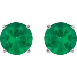 Sterling Silver 7 mm Lab-Grown Emerald Earrings