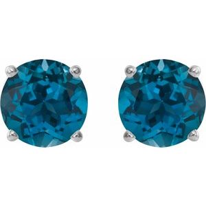 Sterling Silver 6 mm Natural London Blue Topaz Earrings