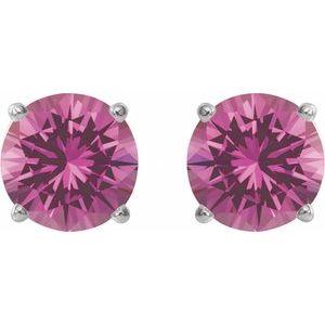 Sterling Silver 7 mm Lab-Grown Pink Sapphire Earrings