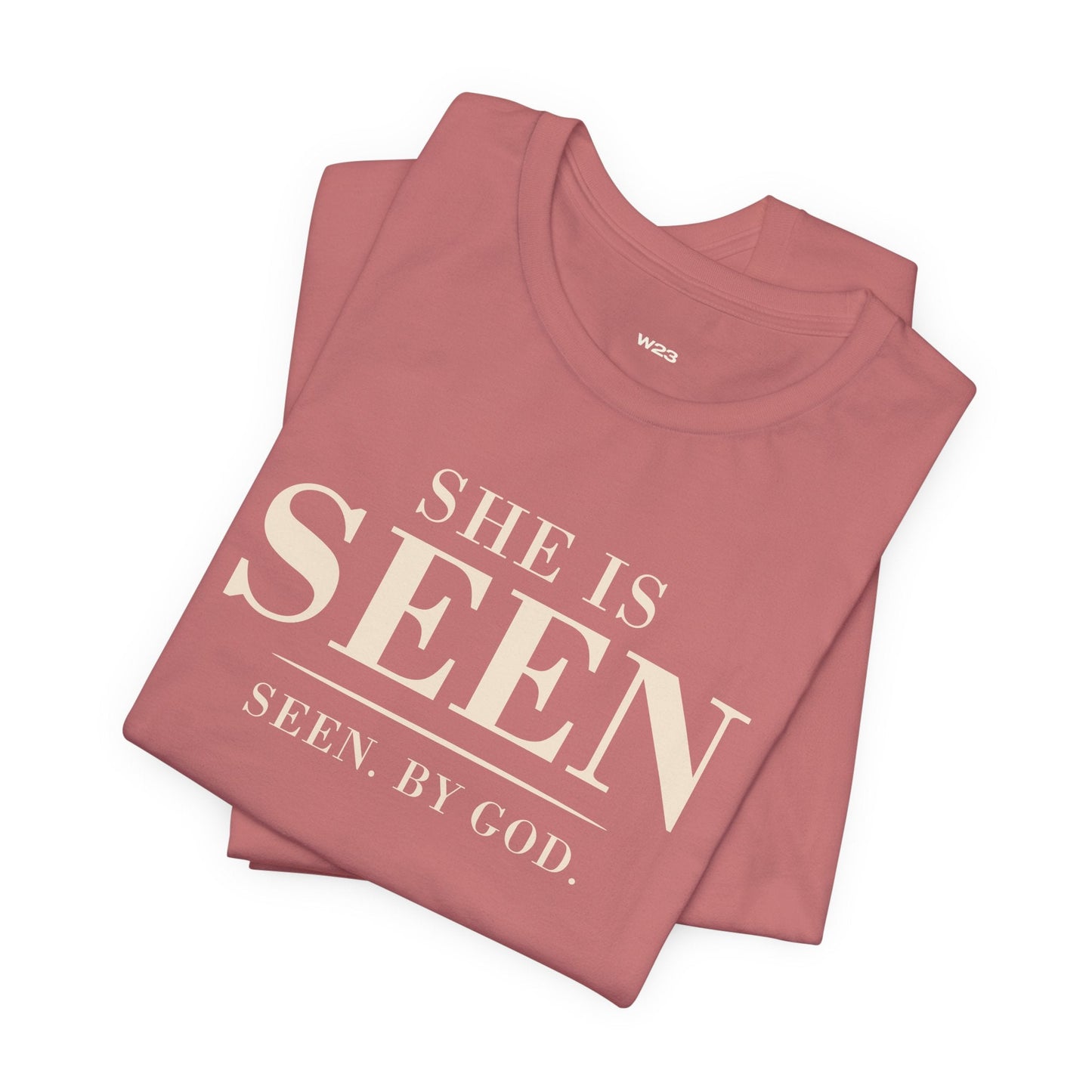 She Is SEEN. — "Seen, by God" Women's Faith Tee