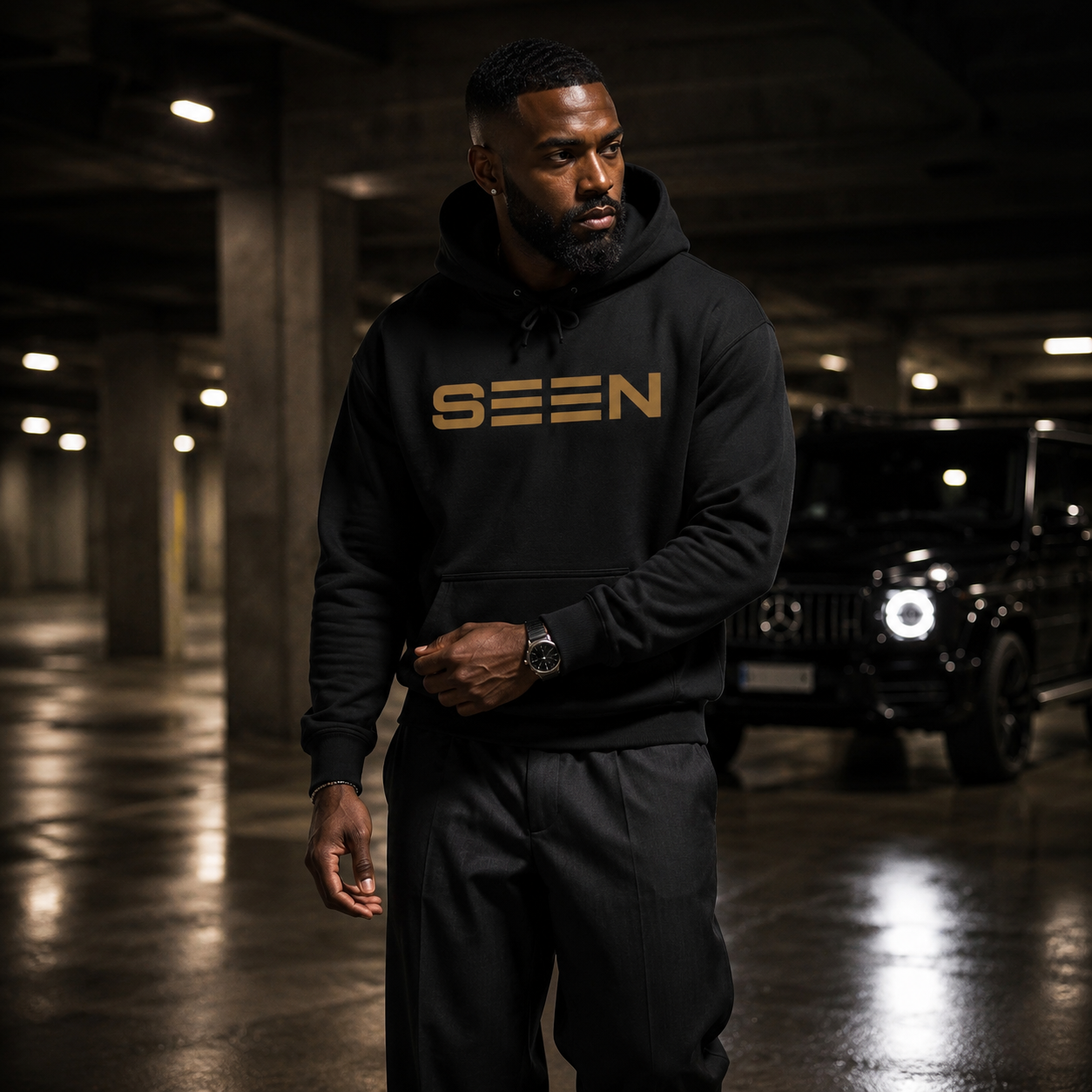 SEEN. Logo Hoodie — Bold Retro Stripe Pullover