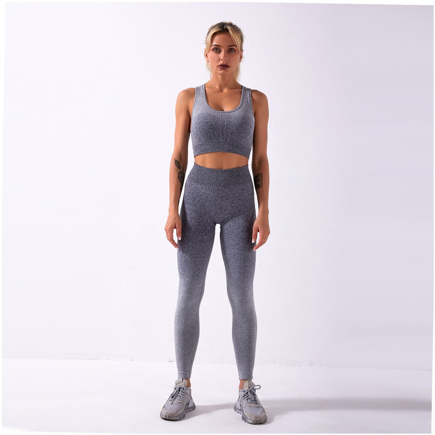 Shark knitting sports bra pants tie-dye gradient seamless