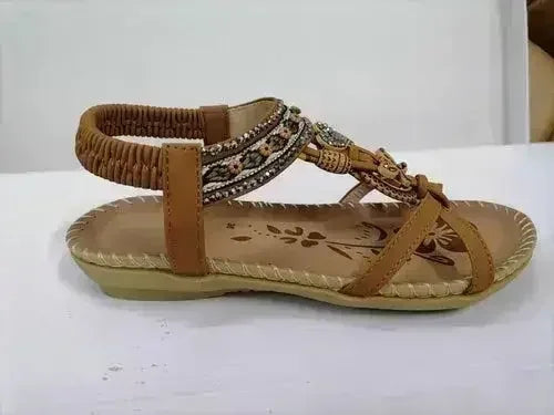 Rhinestone Flower Sandals - Beach Comfort Flats | Femstylo