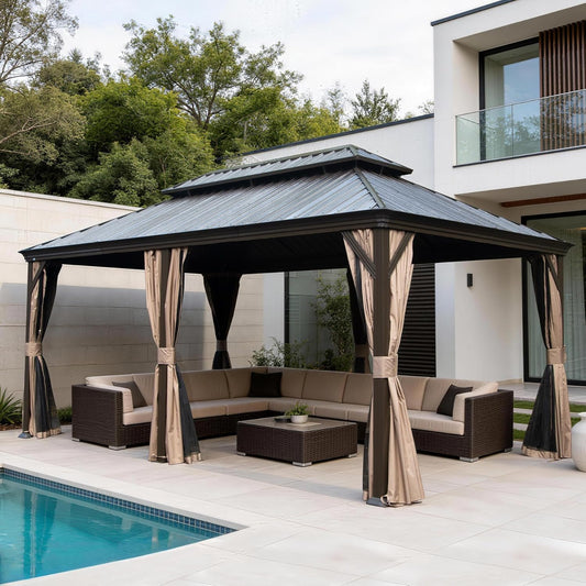 12x24FT Outdoor Hardtop Gazebo with Drainage System