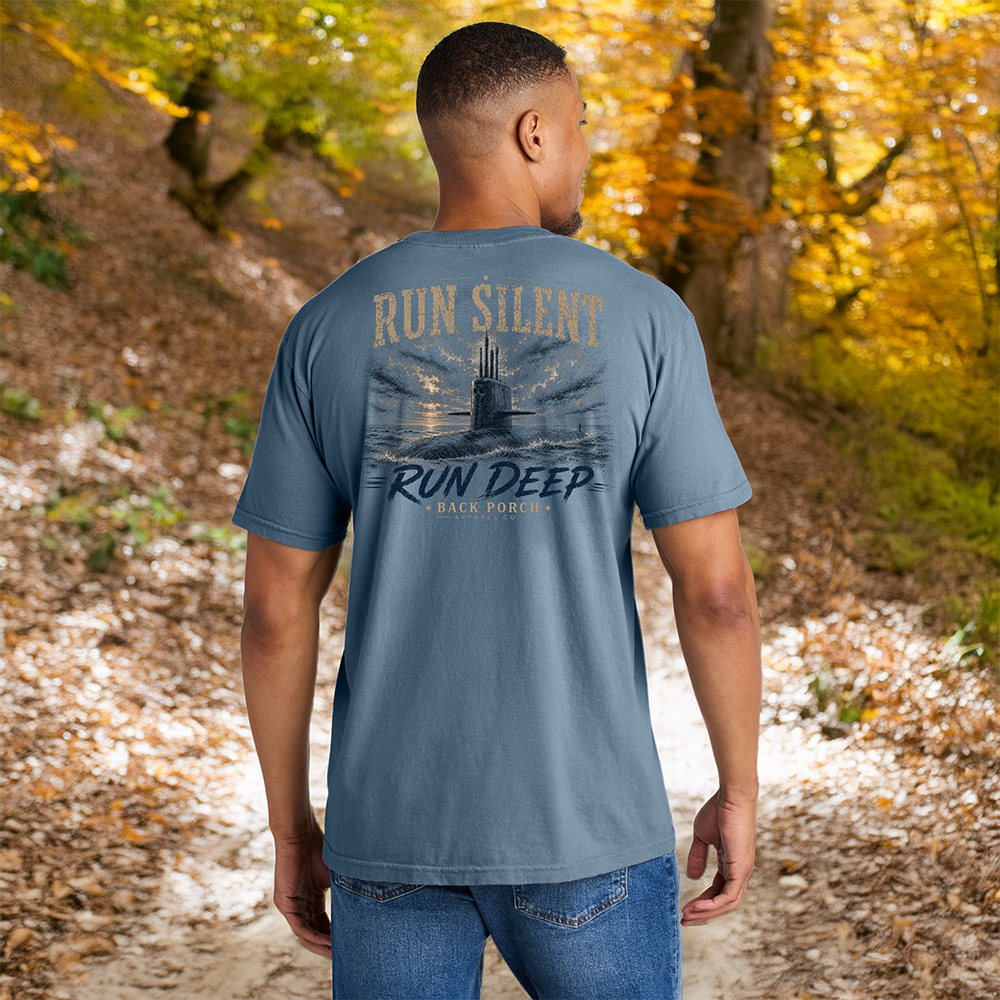 Run Silent Run Deep Comfort Colors Blue Jean Submarine T-Shirt | Military Naval Graphic Tee