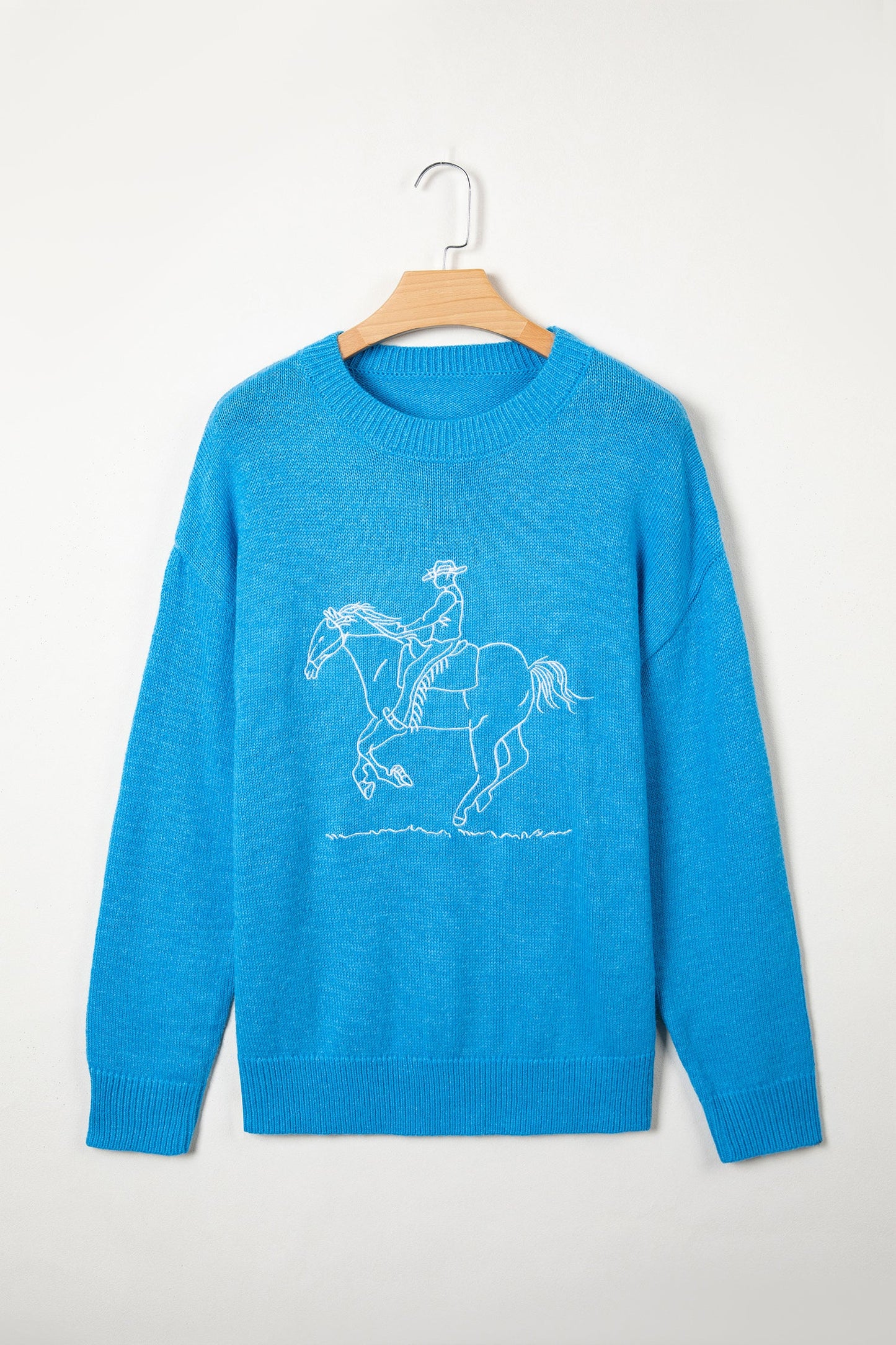 Western Embroidered Drop Shoulder Long Sleeve Sweater