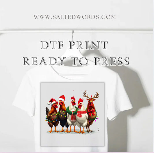 Christmas Chickens Christmas farm DTF print