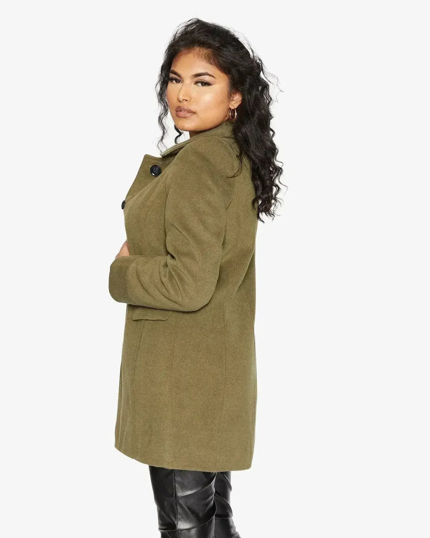 De La Creme Womens Wool Blend Hip Length Covert Coat
