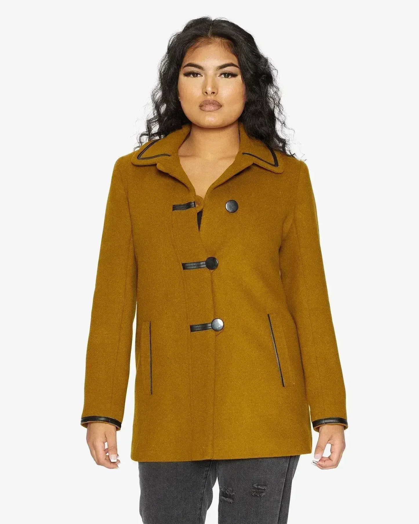 Wool Blend Contrast Trim Coat (1920)
