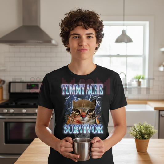 "Tummy Ache Survivor" Funny Cat Shirt