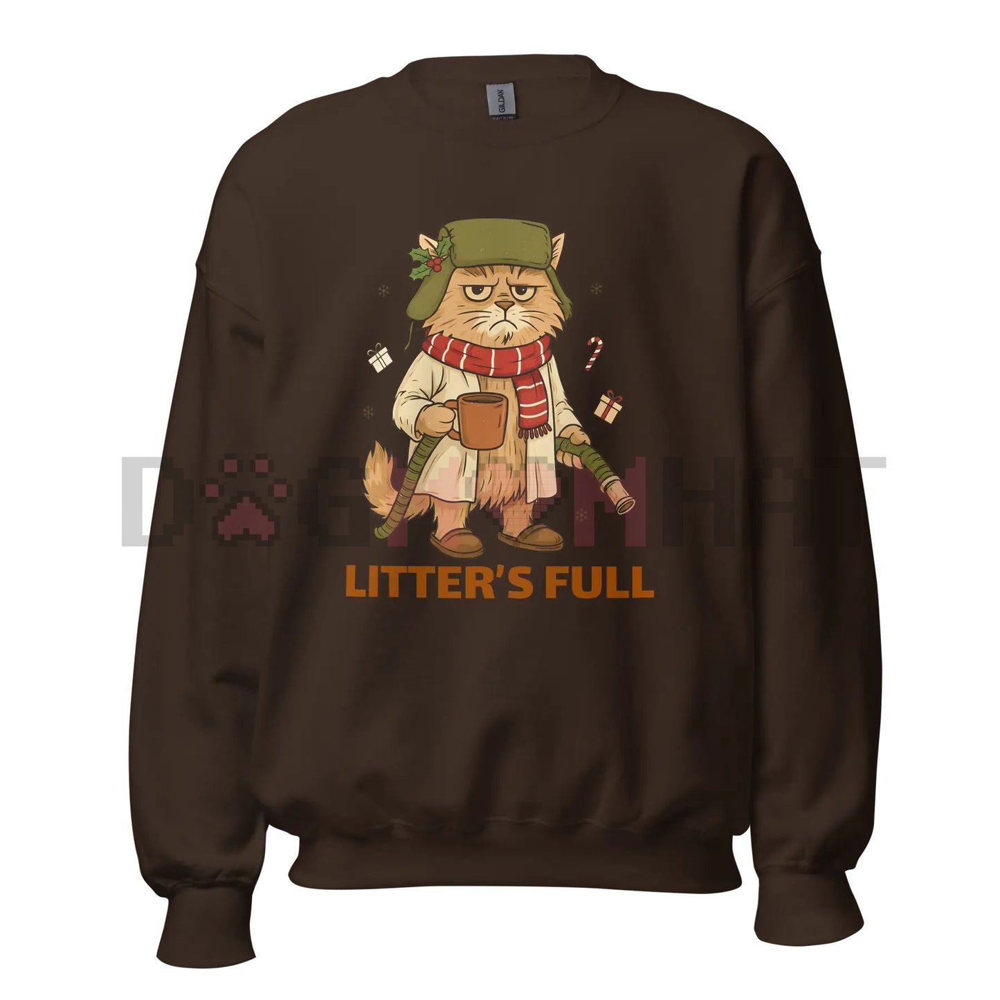 Funny Cat Lover 'Litter's Full' Unisex Crewneck Sweatshirt – Relatable Pet Owner Slogan