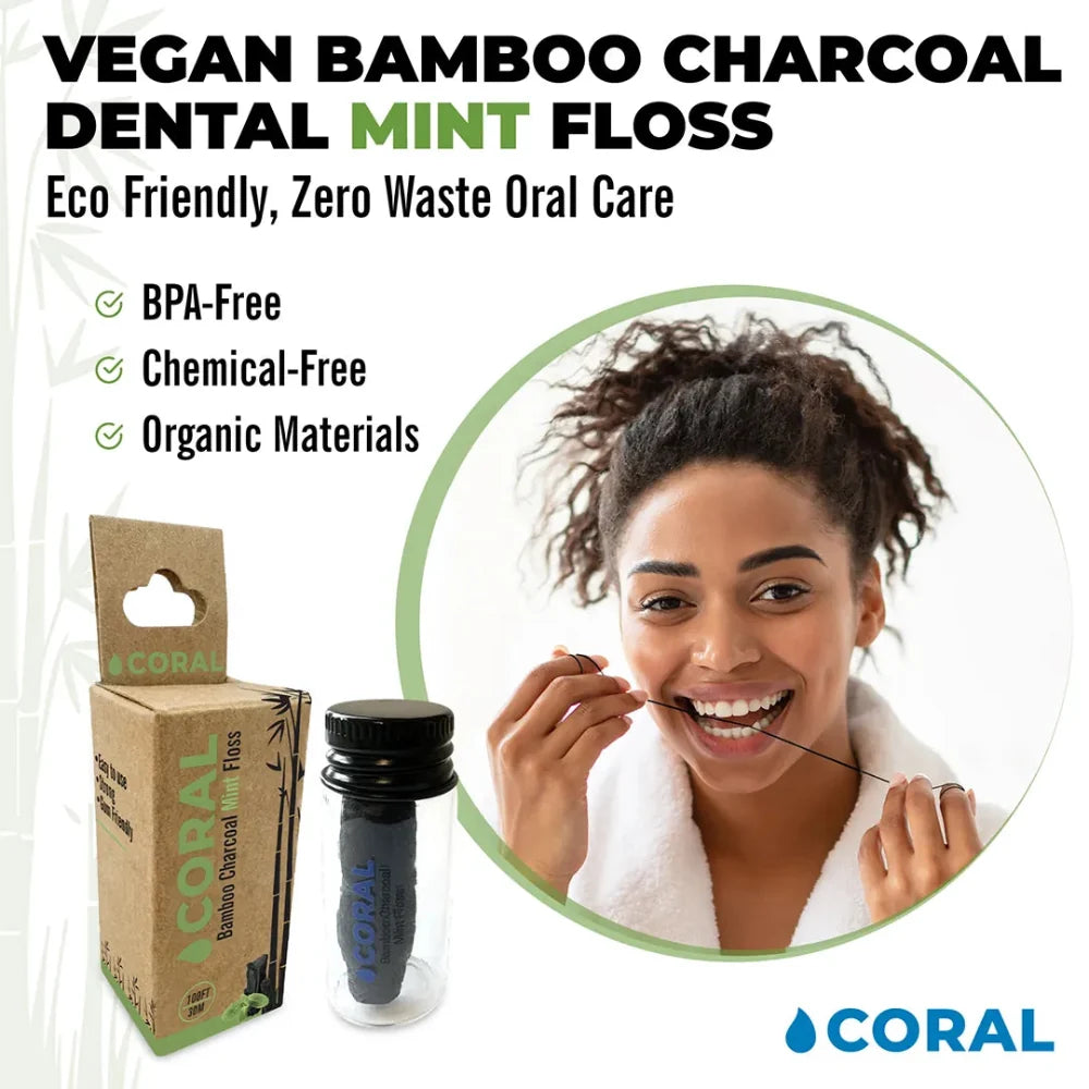 Coral Mouth Spray, Bamboo Mint Floss, and Bamboo Toothbrushes Bundle