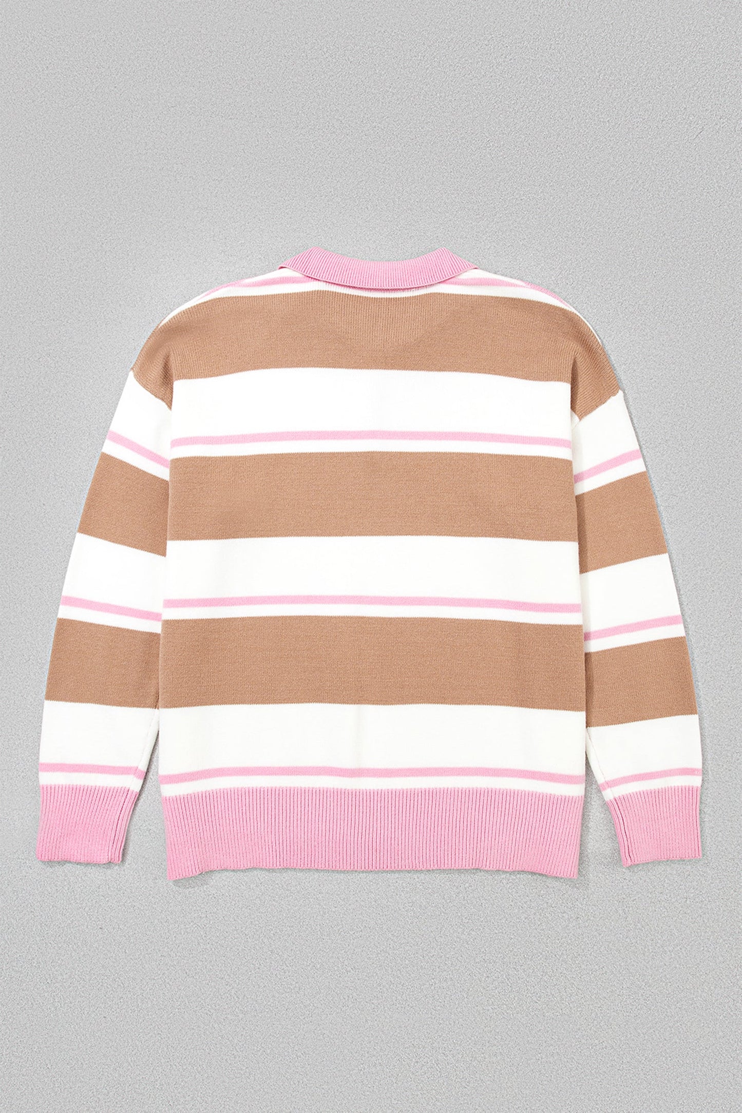 Plus Size Stripe Colorblock Collared Long Sleeve Sweater