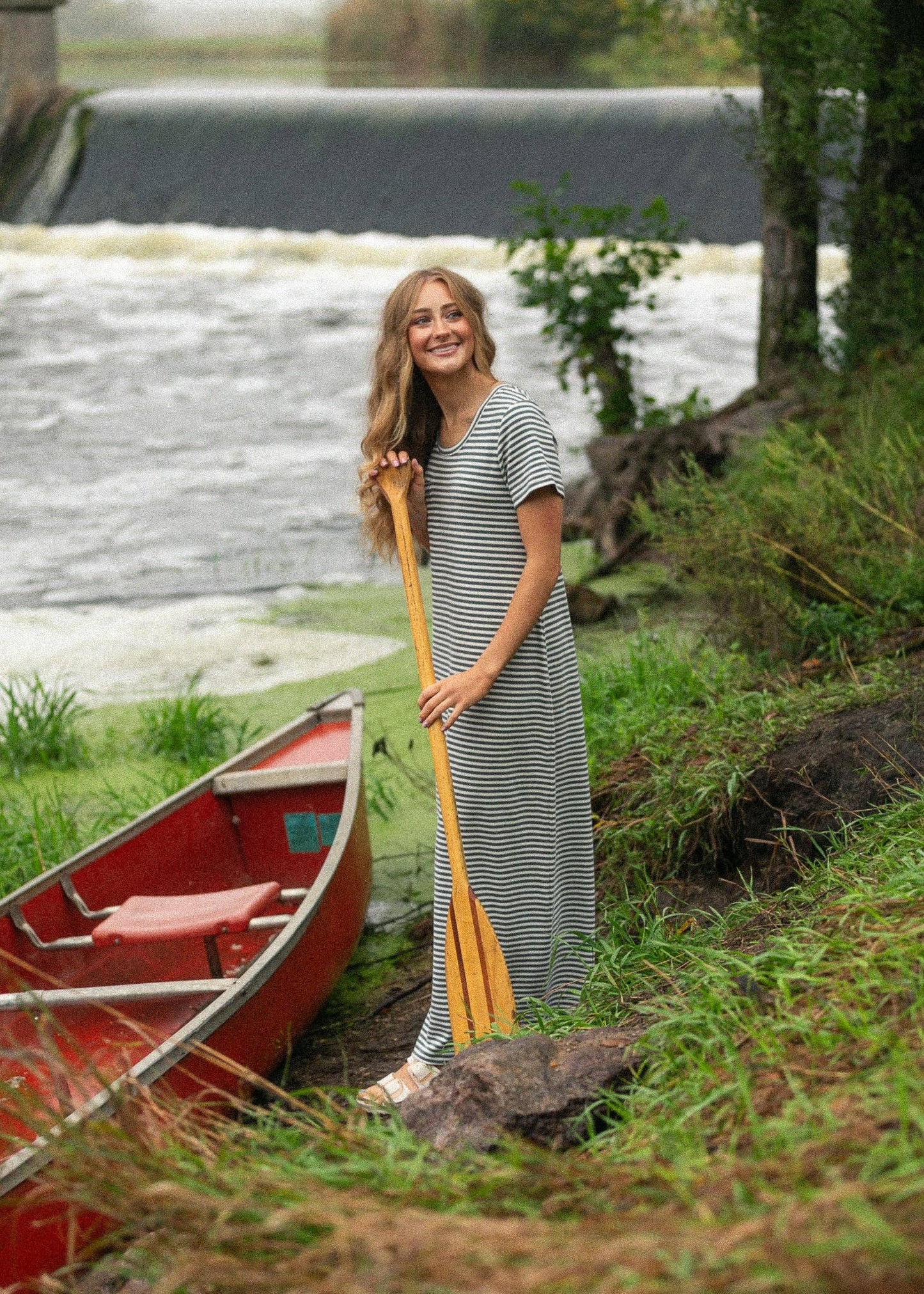 Jane Teal Stripe T-shirt Maxi Dress: S