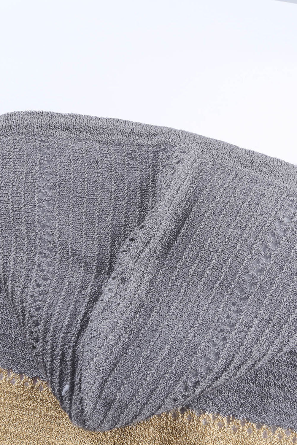 Multicolor Zipped Front Colorblock Hollow-out Knit Hoodie