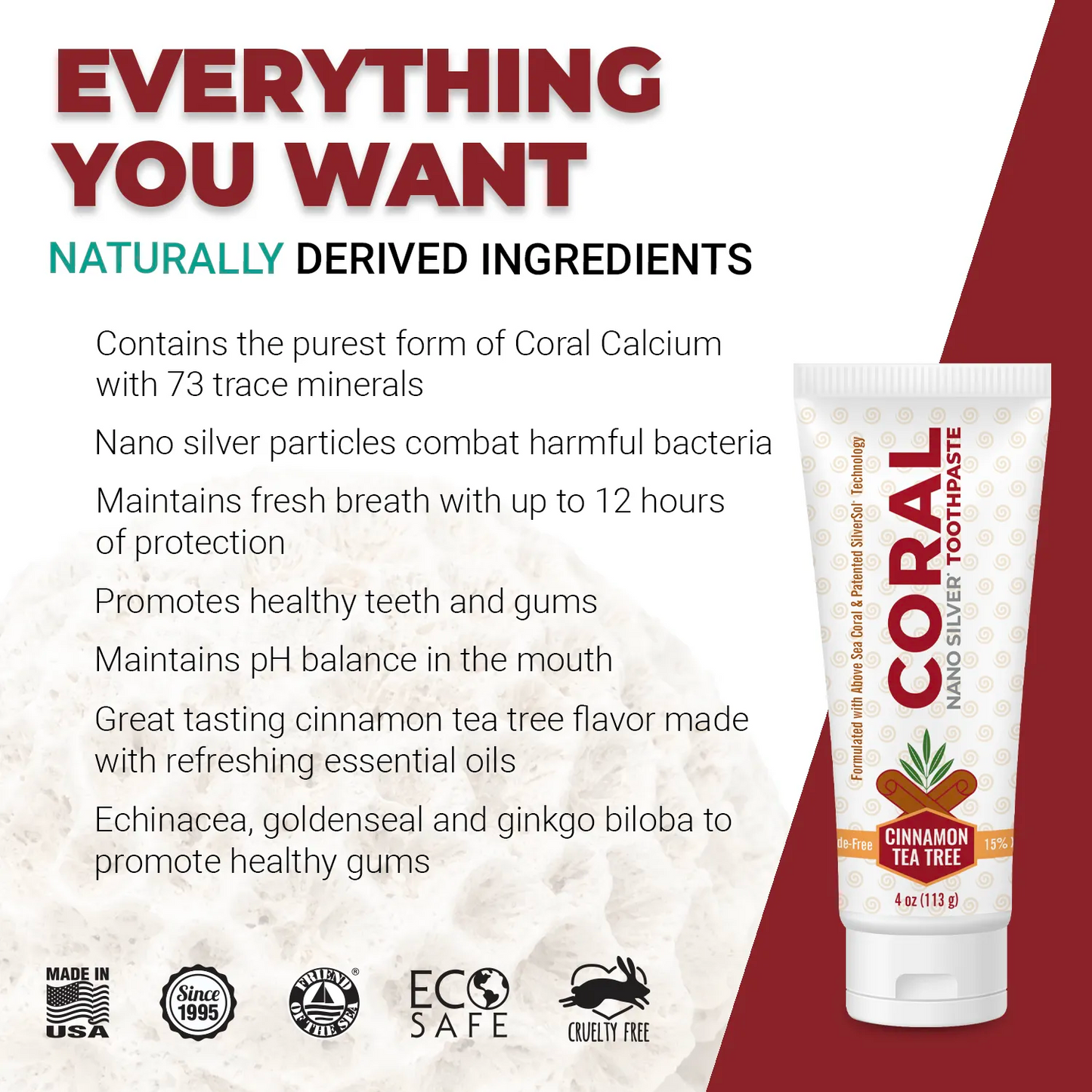 Coral Nano Silver Toothpaste Cinnamon Tea Tree (4oz) 4 Tubes