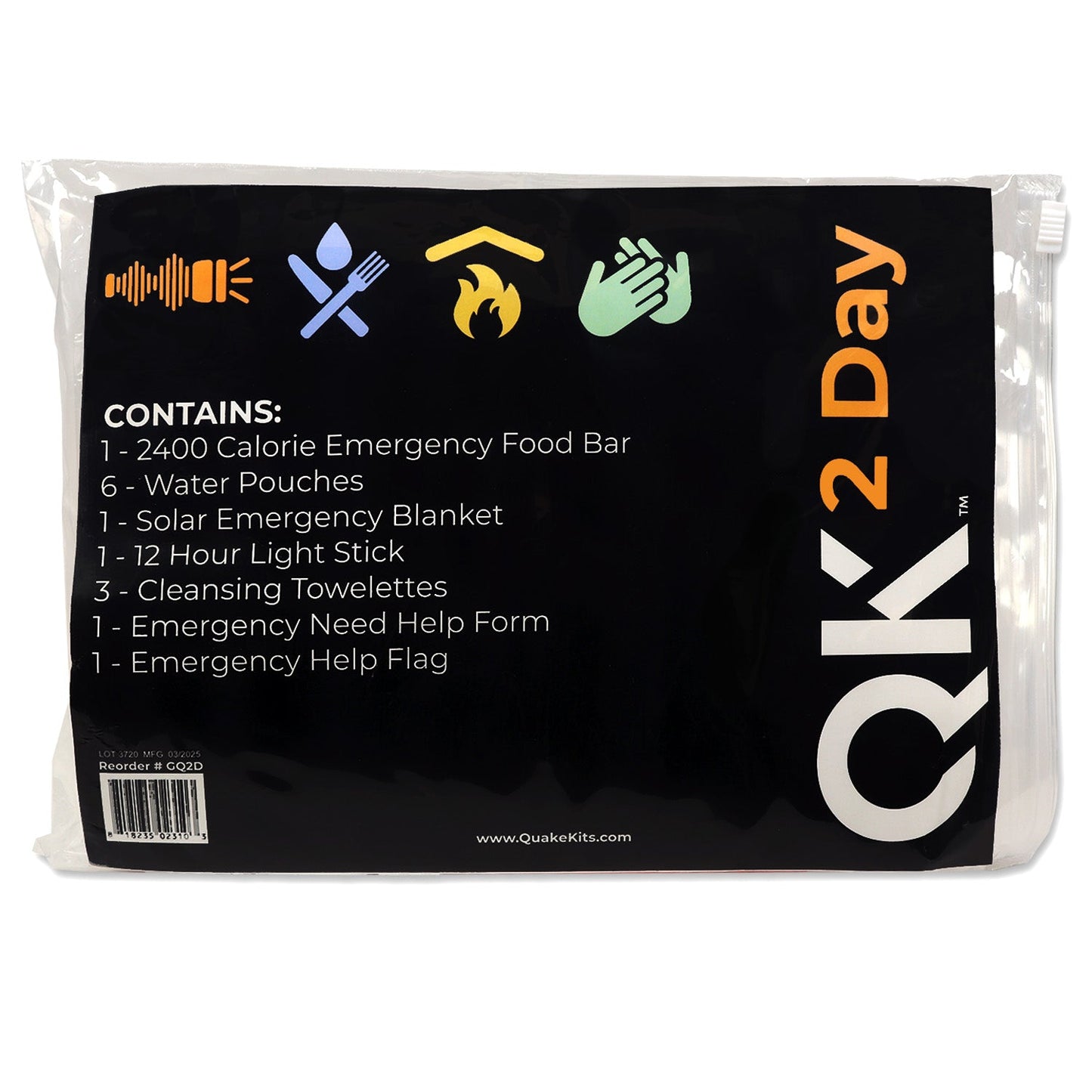 Quake Kits 2 Day Quick Grab Kit in Resealable Bag