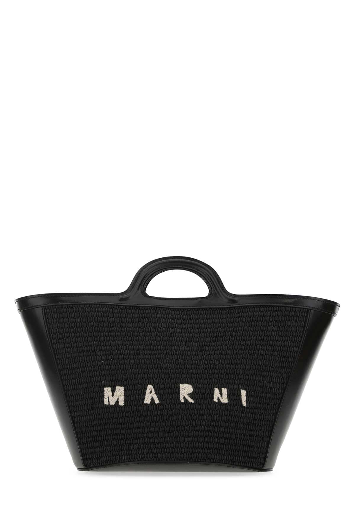 Marni Women Black Leather And Raffia Small Tropicalia Summer Handbag