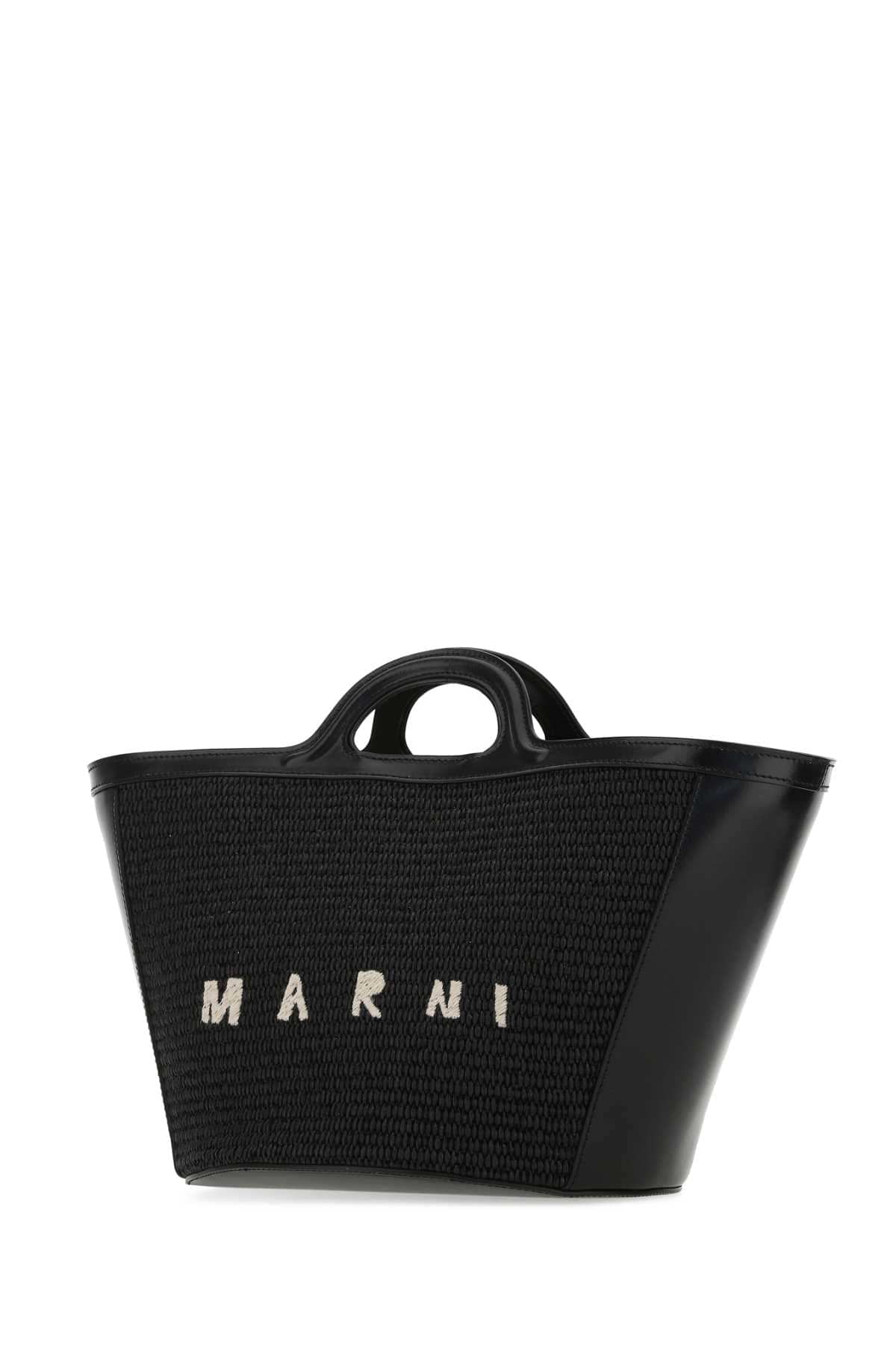 Marni Women Black Leather And Raffia Small Tropicalia Summer Handbag