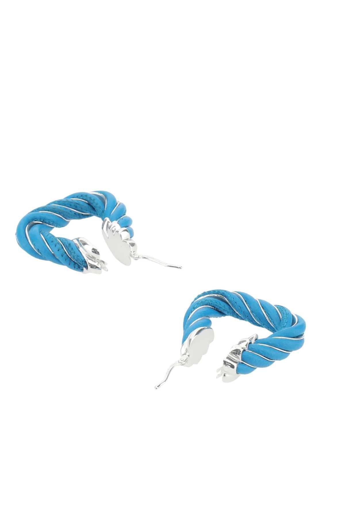 Bottega Veneta Women Light-Blue Nappa Leather And 925 Silver Twist Triangle Earrings